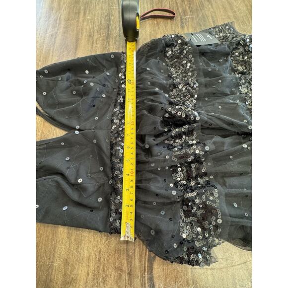 NWT LULUS Reflect Radiance Black Tulle Sequin Tiered Mini Dress L, Goth fairy - Picture 6 of 8